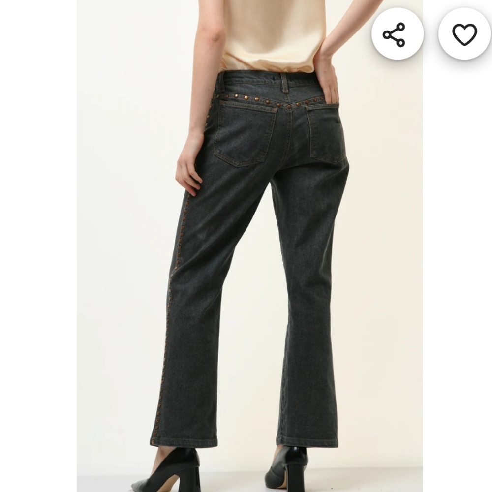 Vintage Y2K Moschino Jeans Bronze Stud Embellished Dark Gray Flare Leg Jeans 31